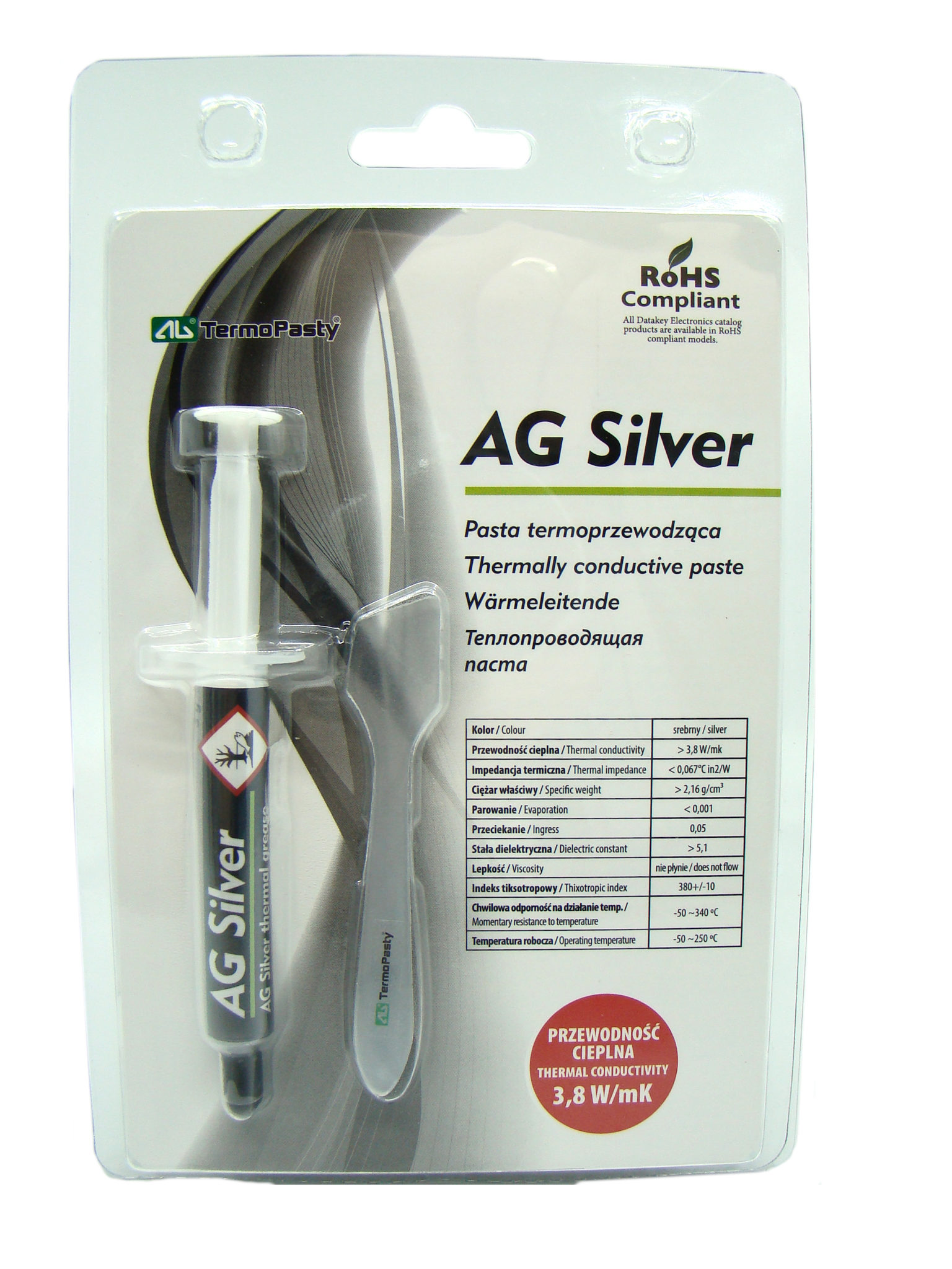 Strzykawka AG Silver o pojemności 3g – pasta termoprzewodząca z dodatkiem srebra.